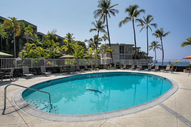 view of swimming pool with a patio area