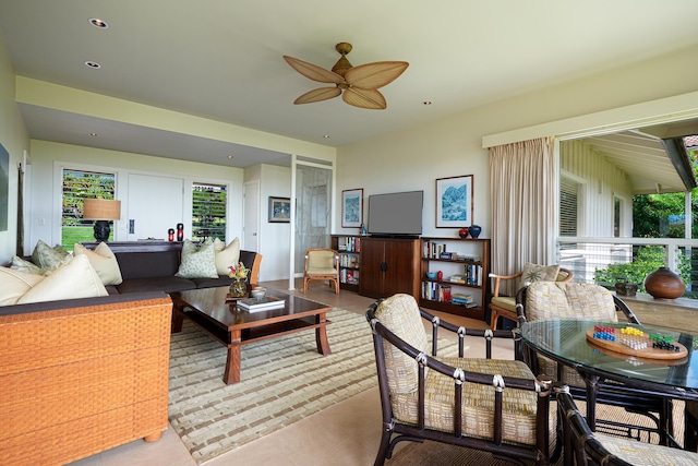 living room featuring ceiling fan