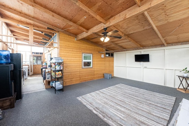 interior space featuring ceiling fan