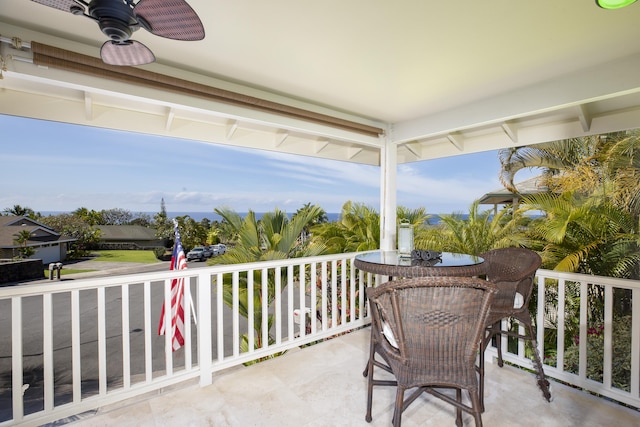 balcony with ceiling fan