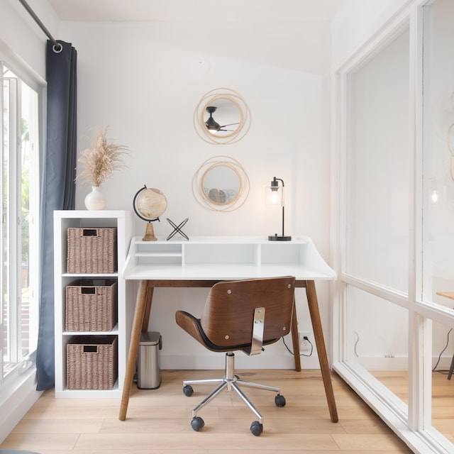 office area featuring light hardwood / wood-style floors