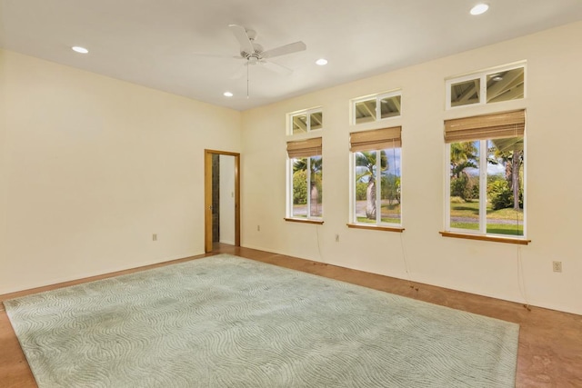 spare room featuring recessed lighting and ceiling fan