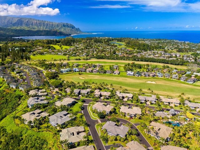 aerial view featuring a water and mountain view