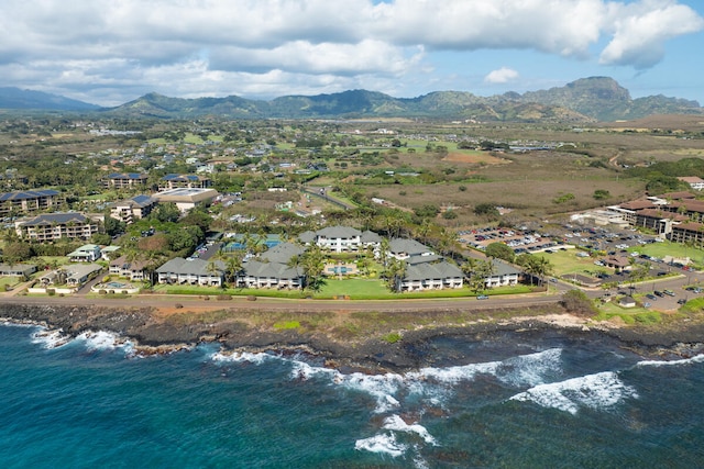 aerial view with a water and mountain view