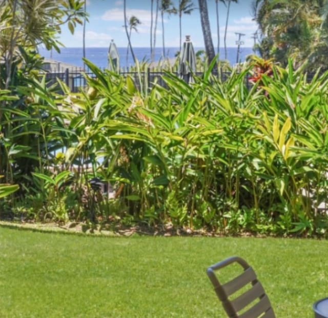 view of yard with a water view