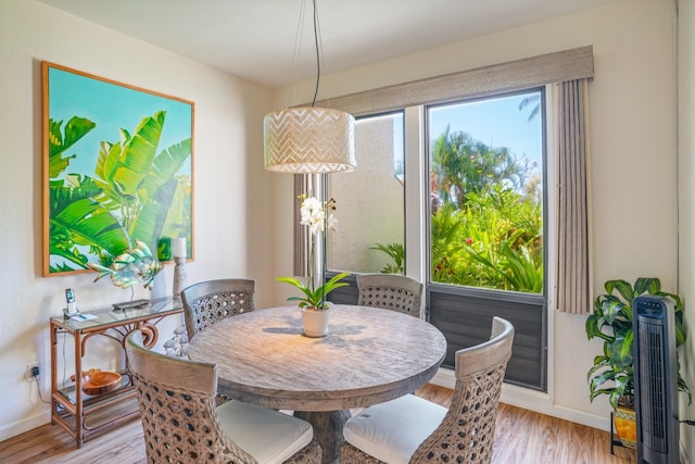 dining room with baseboards and wood finished floors