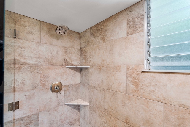 interior details featuring tiled shower