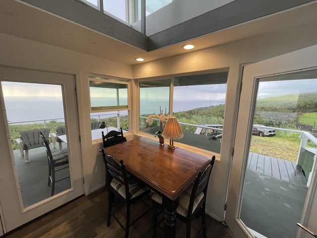 dining room with dark hardwood / wood-style flooring