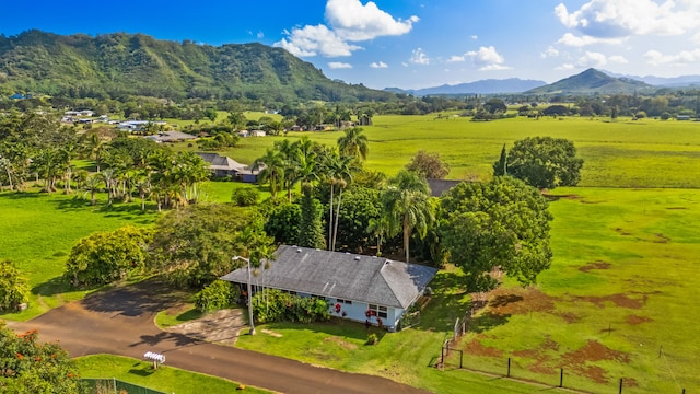 aerial view featuring a rural view and a mountain view