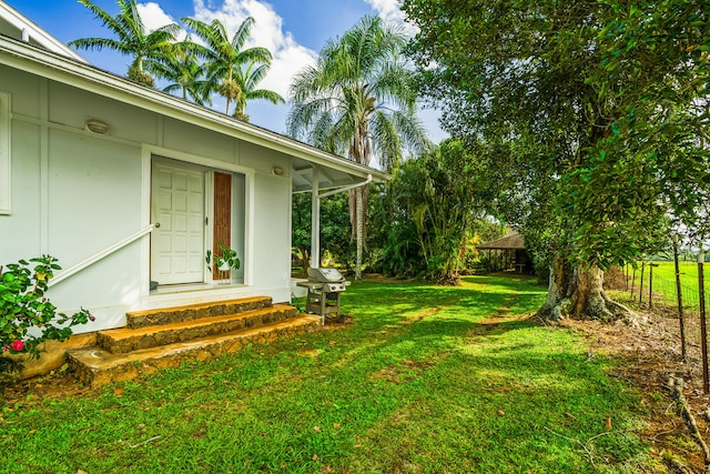 view of yard featuring entry steps