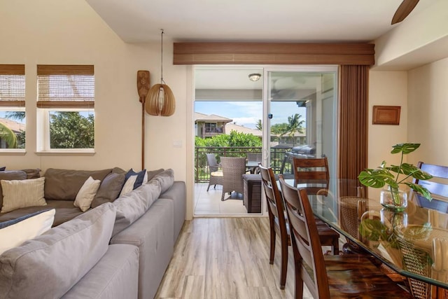 living room with light hardwood / wood-style flooring