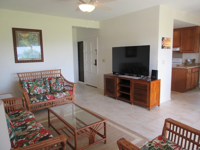 living room with ceiling fan