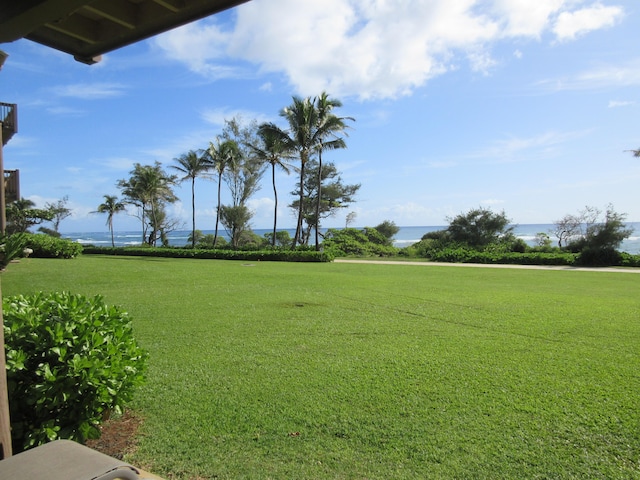 view of yard with a water view