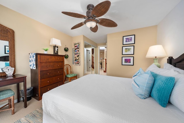 bedroom with carpet floors and a ceiling fan