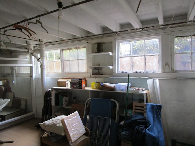 interior space with plenty of natural light and beamed ceiling