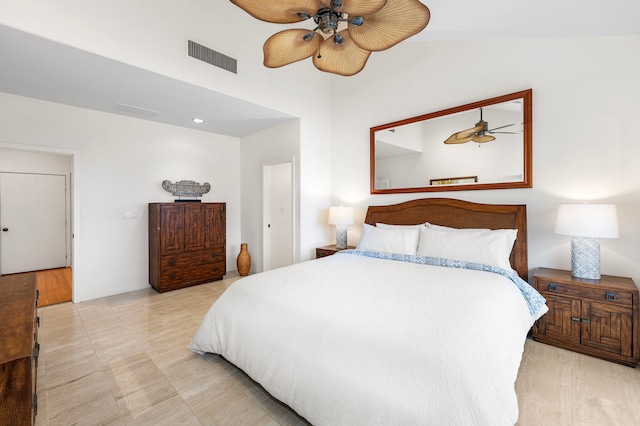 bedroom with visible vents and a ceiling fan