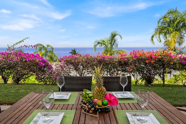 deck featuring a water view