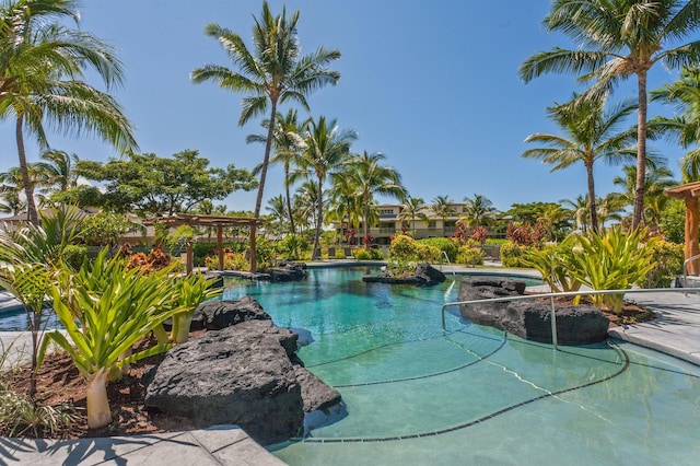 outdoor pool with a pergola