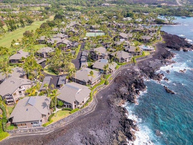 birds eye view of property with a residential view and a water view