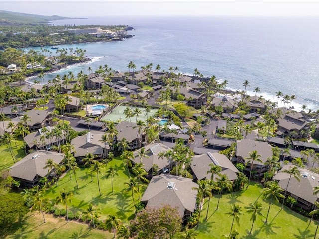 aerial view with a residential view and a water view