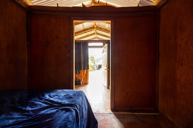 bedroom featuring a ceiling fan and vaulted ceiling