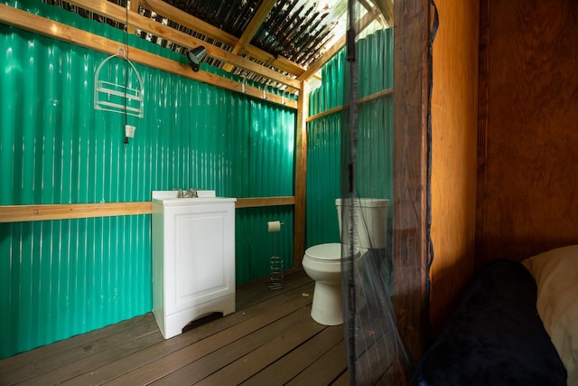 interior space featuring a sink, hardwood / wood-style floors, and toilet