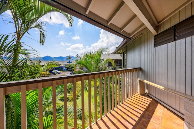 balcony featuring a mountain view