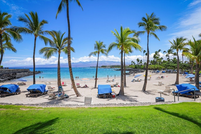 view of water feature featuring a beach view