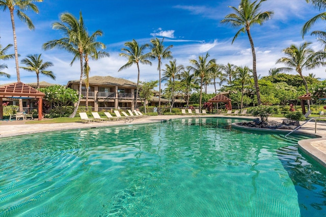 pool with a gazebo