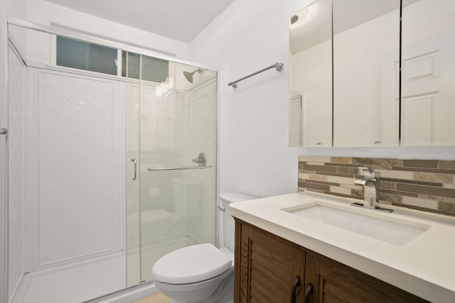 6450 Olohena Rd, Kapaa, HI 96746 - full bath featuring toilet, backsplash, a stall shower, and vanity