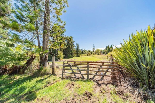 view of gate with a rural view and fence