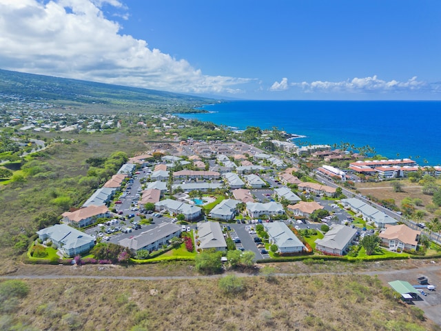 bird's eye view featuring a water view and a residential view