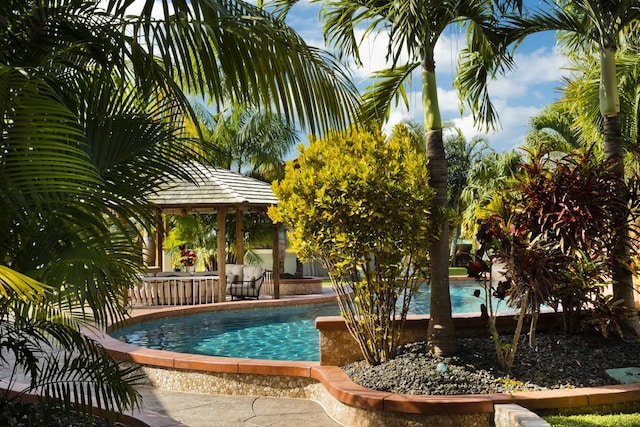 pool with a gazebo