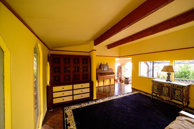 2239 Upper Kanaio Rd, Kula, HI 96790 - bedroom featuring wood finished floors and beamed ceiling