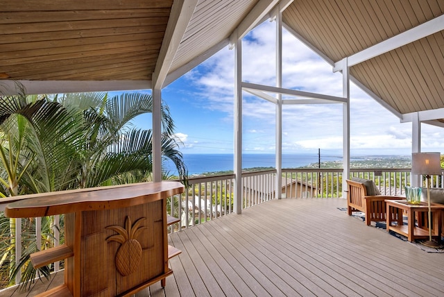 deck featuring a water view