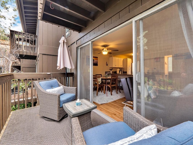 view of wooden balcony featuring a deck