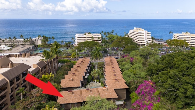 aerial view featuring a water view