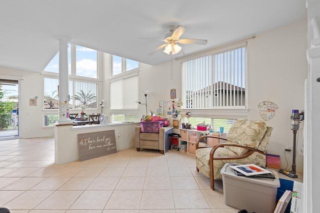 rec room featuring ceiling fan and tile patterned floors