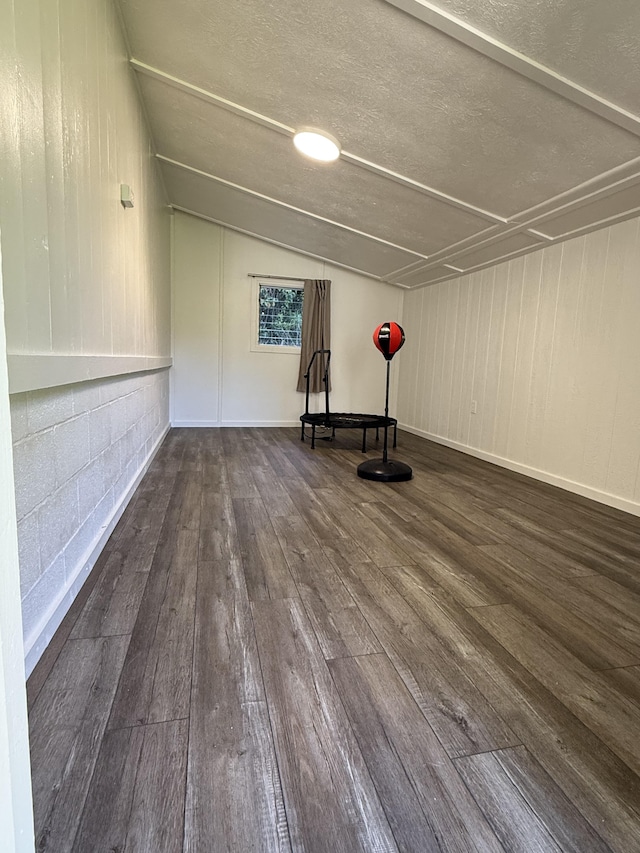 interior space featuring hardwood / wood-style floors and lofted ceiling