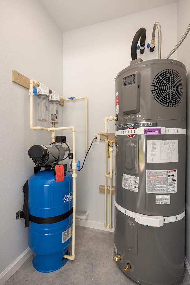 utility room featuring secured water heater