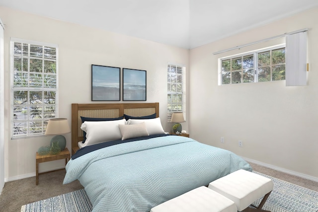 bedroom with carpet floors and baseboards