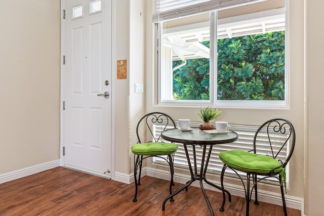 interior space with dark wood-style floors and baseboards