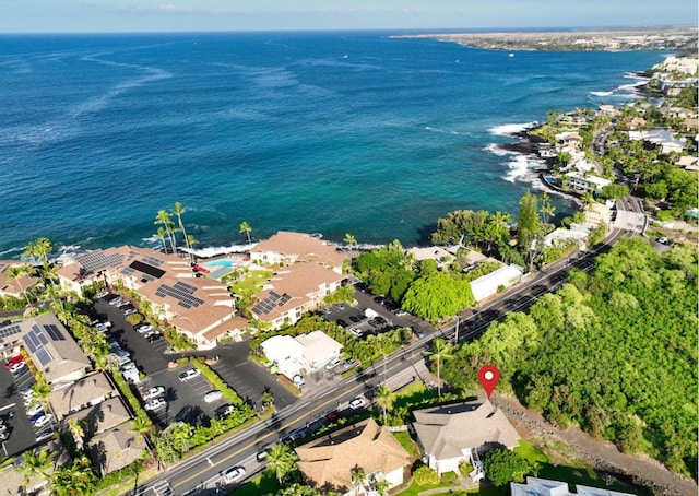 aerial view featuring a residential view and a water view