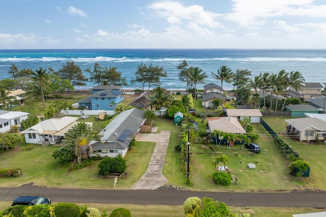 aerial view featuring a residential view and a water view