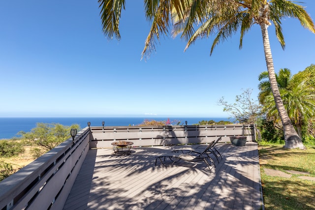 surrounding community featuring a deck with water view