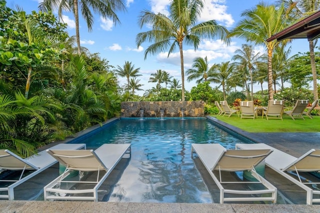 pool with a patio