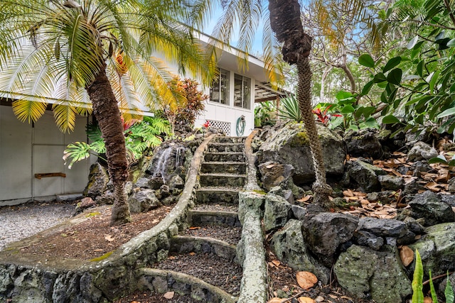 view of yard featuring stairs