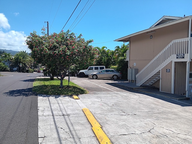 view of street featuring stairway