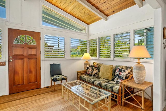 4620 Anolani St, Kapaa, HI 96746 - sunroom / solarium featuring wood-type flooring, wooden ceiling, and vaulted ceiling with beams