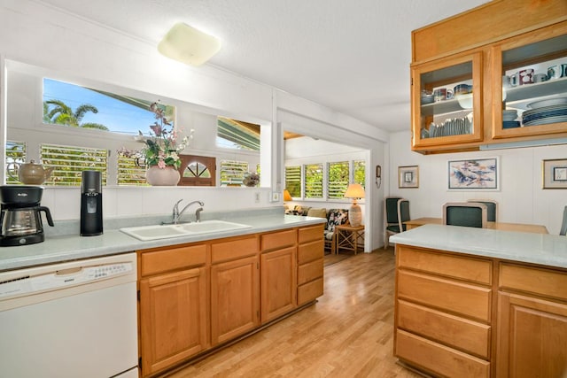 4620 Anolani St, Kapaa, HI 96746 - kitchen featuring light countertops, a sink, light wood finished floors, and white dishwasher